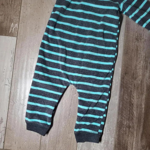 Just One You by Carter's Elephant Striped Fleece Hooded Bodysuit Gray Blue Sz 9M - Picture 11 of 11